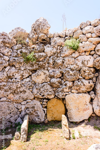 Altar in one of the rooms of the ancient megalithic temple of Gigantija, Xaghra, Gozo, Malta. photo