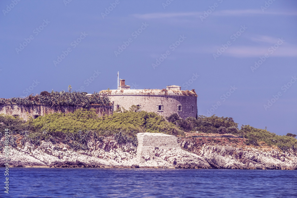 Fort Mamula on an uninhabited islet, island  in Boka Kotorska bay of Adriatic sea, Montenegro