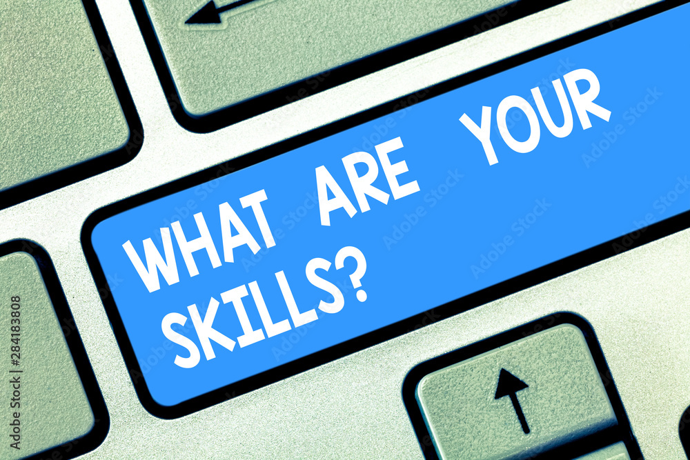 Handwriting text What Are Your Skillsquestion. Concept meaning Tell us your abilities knowledge experience Keyboard key Intention to create computer message pressing keypad idea Handwriting text What Are Your Skillsquestion. Concept meaning Tell us your abilities knowledge experience Keyboard key Intention to create computer message pressing keypad idea