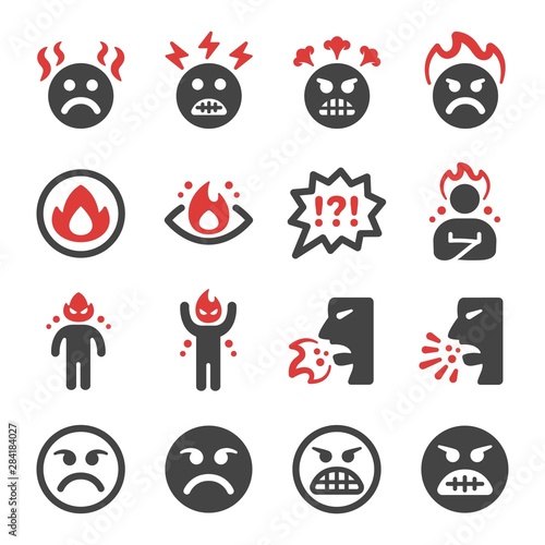 angry emotion icon set,vector and illustration