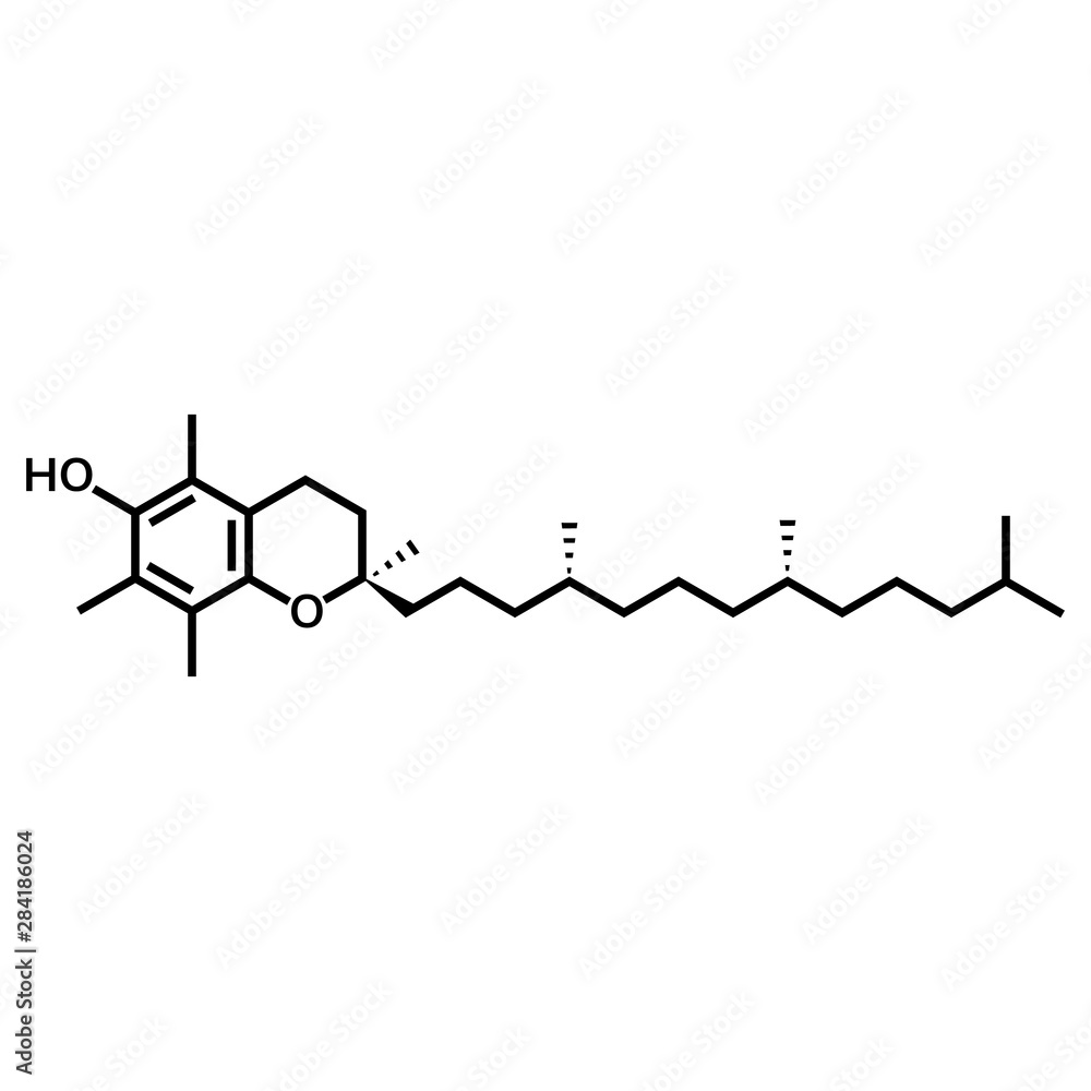 Vitamin E or alpha-tocopherol chemical formula Vitamin E or alpha-tocopherol chemical formula
