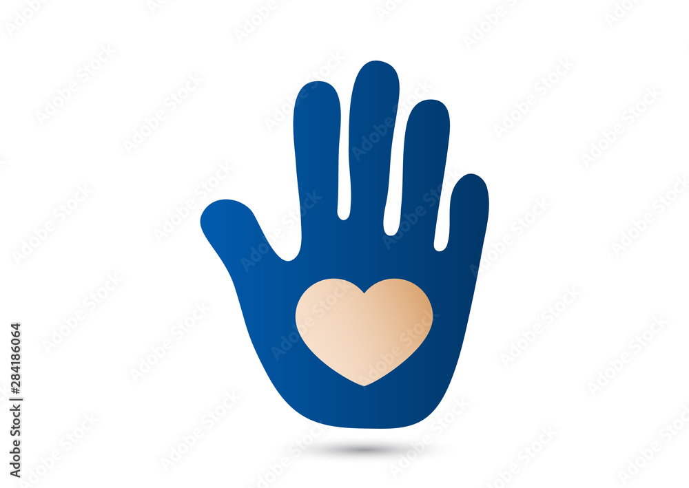 Obraz premium Heart in the open palm. Icon, flat design. The concept of charity, volunteering, love, kindness, family, social problems.