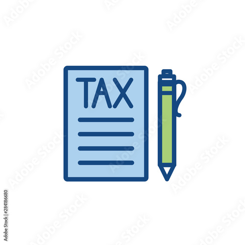 Tax concept with percentage paid, icon and income idea. Flat vector outline illustration.