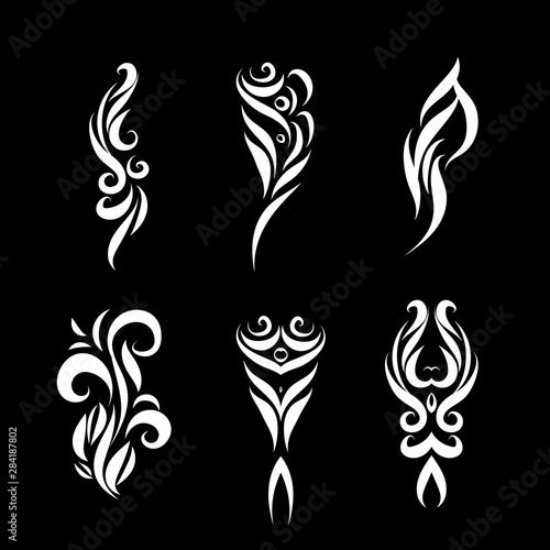 Set Of Tattoo Tribal Design Simple Logo Template Individual Designer Isolated Element For Decorating The Body Of Women Men And Girls Arm Leg And Other Body Parts On Black Stock Vector