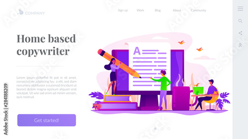 Content creating, articles, text writing and editing remote job. Inbound marketing. Copywriting job, home based copywriter, freelance copywriting concept. Website homepage header landing web page