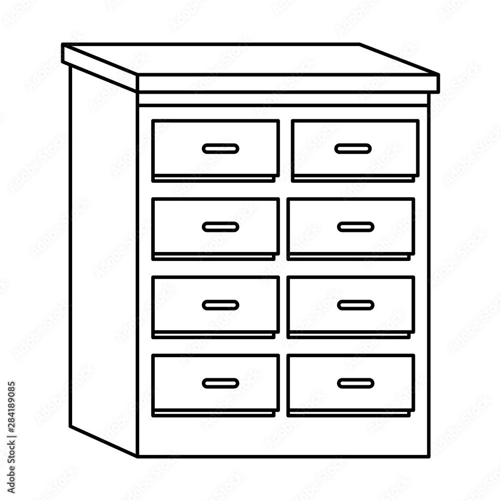 Office drawer furniture cartoon isolated in black and white Office drawer furniture cartoon isolated in black and white