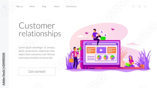 Business development. Marketing strategy. Online promotion. Content management. Digital marketing, PPC campaign, customer relationships concept. Website homepage header landing web page template.