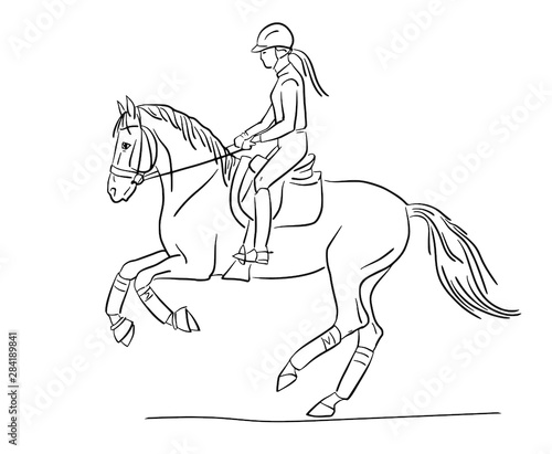 Girl on a horse galloping, vector illustration
