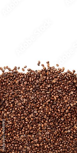 Roasted Coffee beans over white background  negative space