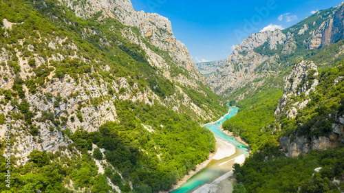 Panoramic view of the Gorges du Verdon, Grand Canyon, left bank. Aiguines, Provence, France. photo
