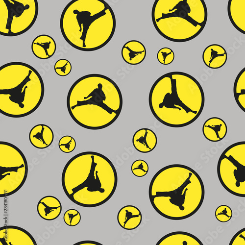 Seamless Texture Pattern Karate Fighter presswall. Vector, EPS.