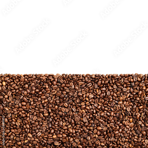 Roasted Coffee beans in bottom part of image and negative space on top © Samiylenko
