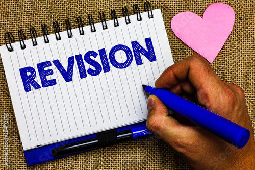 Writing note showing Revision. Business photo showcasing Rechecking Before Proceeding Self Improvement Preparation Notepad pen papers ideas thoughts nice lovely love romantic hart mat photo