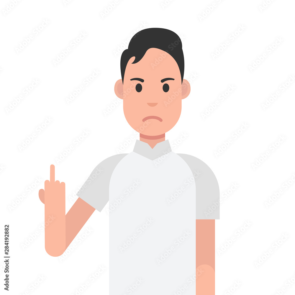 Man character design. Man is showing the middle finger. Obscene gesture. Vector illustration. Man character design. Man is showing the middle finger. Obscene gesture. Vector illustration.