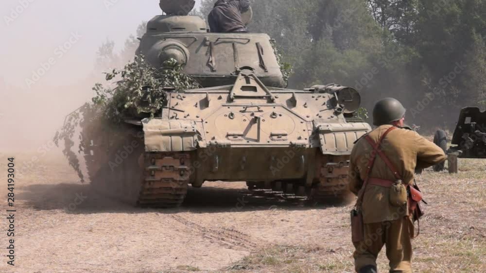 Armored vehicles. Old military equipment demonstrates its capabilities at the range Armored vehicles. Old military equipment demonstrates its capabilities at the range