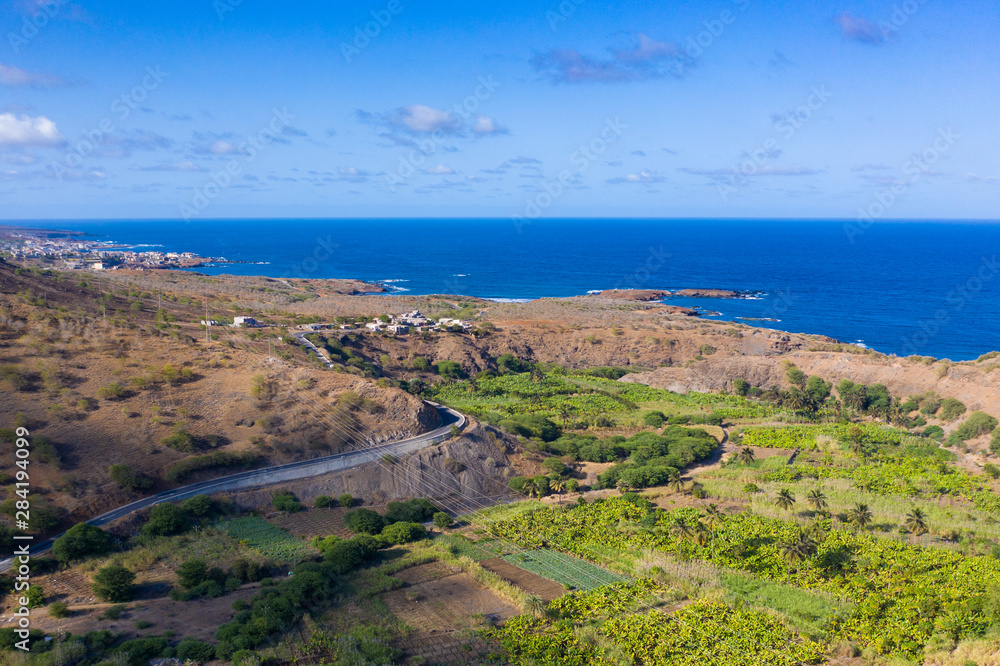 Coconut and sugar canne plantation near Calheta Sao Miguel in Santiago Island in Cape Verde - Cabo Verde Coconut and sugar canne plantation near Calheta Sao Miguel in Santiago Island in Cape Verde - Cabo Verde