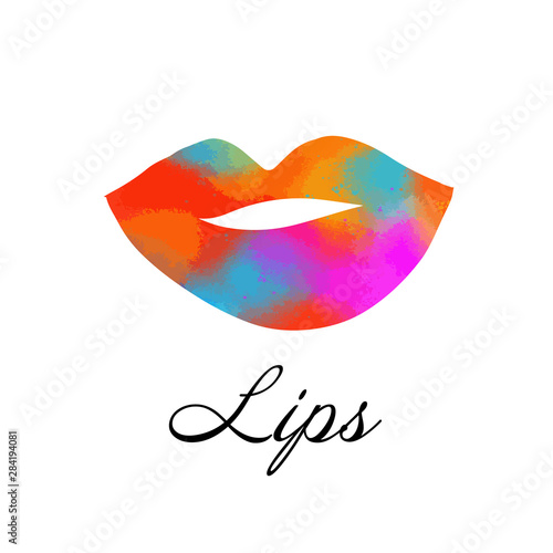 Rainbow colored lips, sexy woman's kiss with birthmark, flat style, vector illustration. Beauty logo. Element design lips