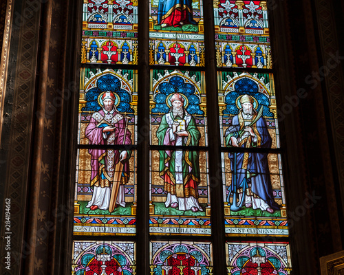 Saints Adalbert  Kirillus  Clemens. Stained glass