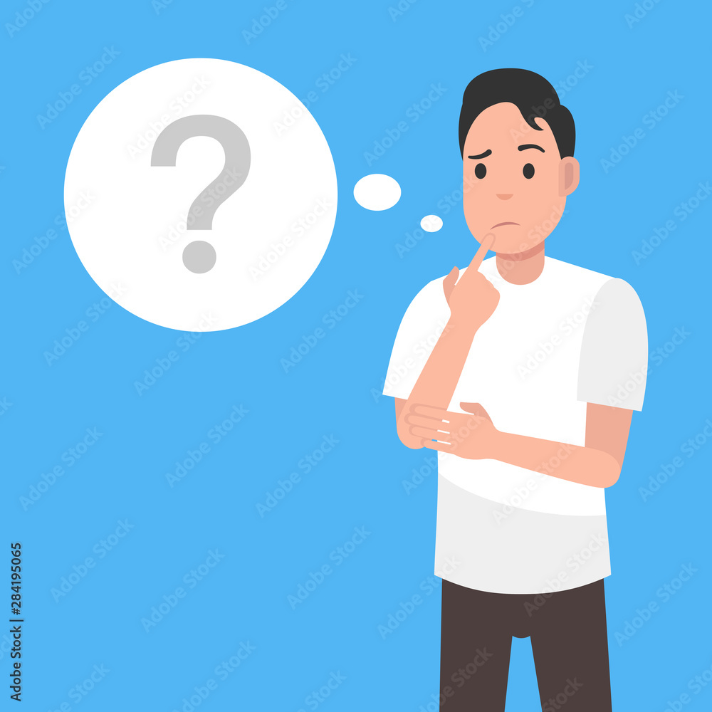 Man is thinking. Question mark. Character design. Vector illustration. Man is thinking. Question mark. Character design. Vector illustration.