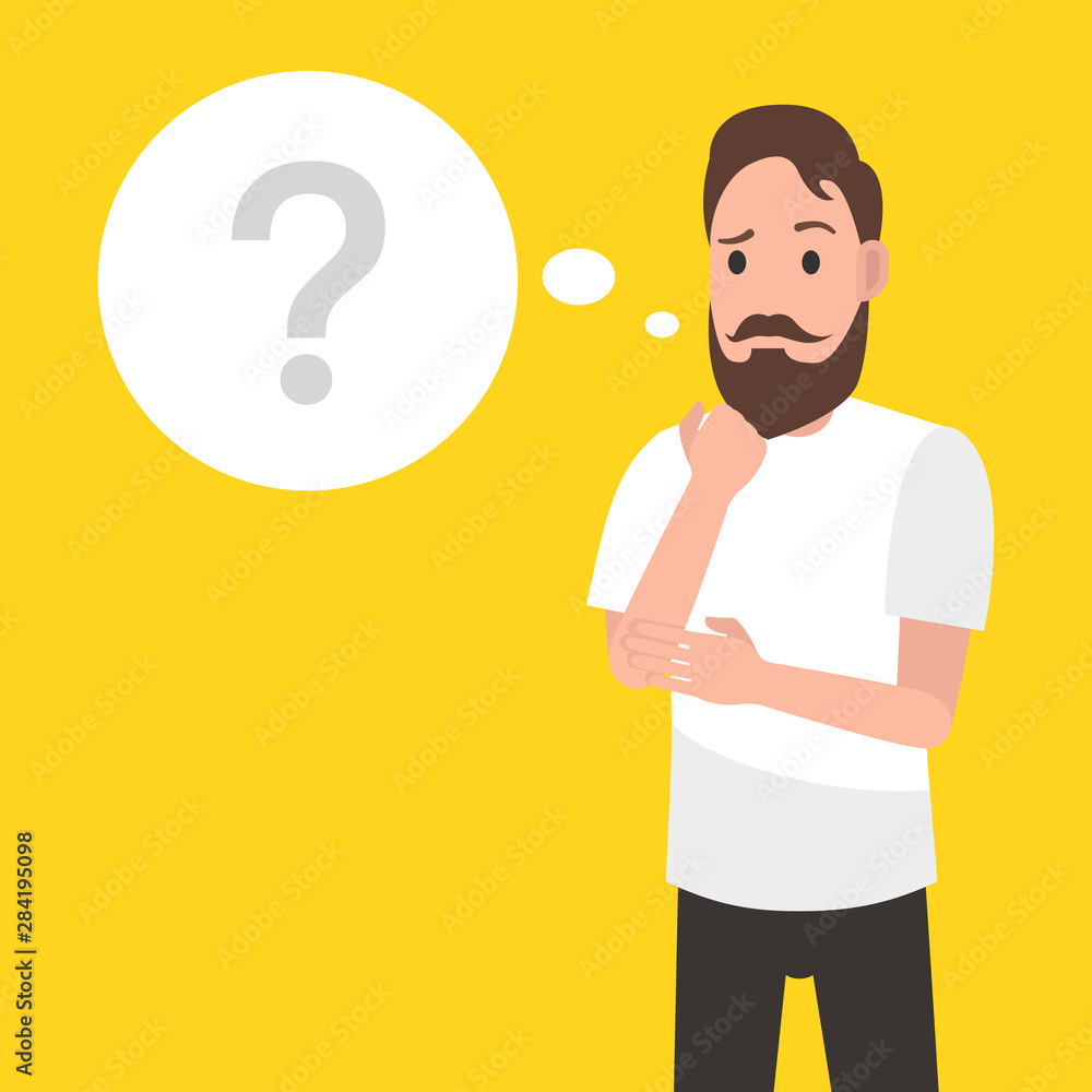 Man is thinking. Question mark. Character design. Vector illustration. Man is thinking. Question mark. Character design. Vector illustration.