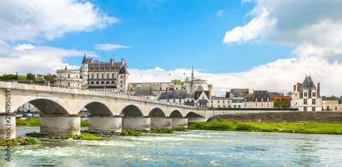 Fényképezés Beautiful view on the skyline of the historic city of Amboise with renaissance chateau across the river Loire