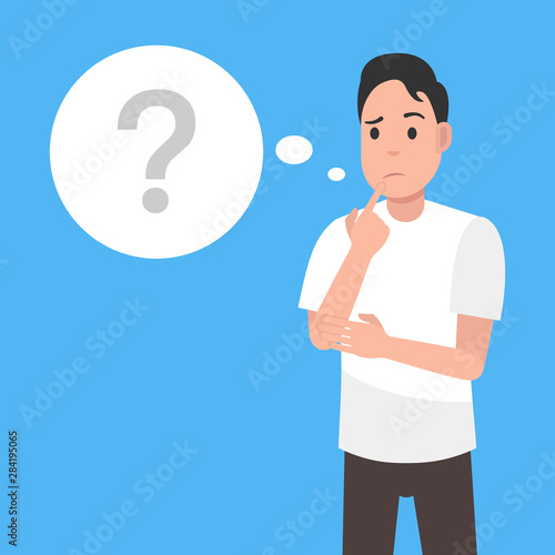 Man is thinking. Question mark. Character design. Vector illustration.