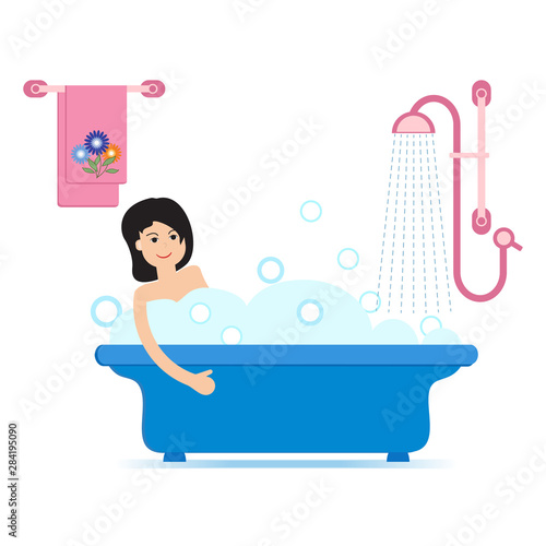 Girl taking a relaxing bubble bath.