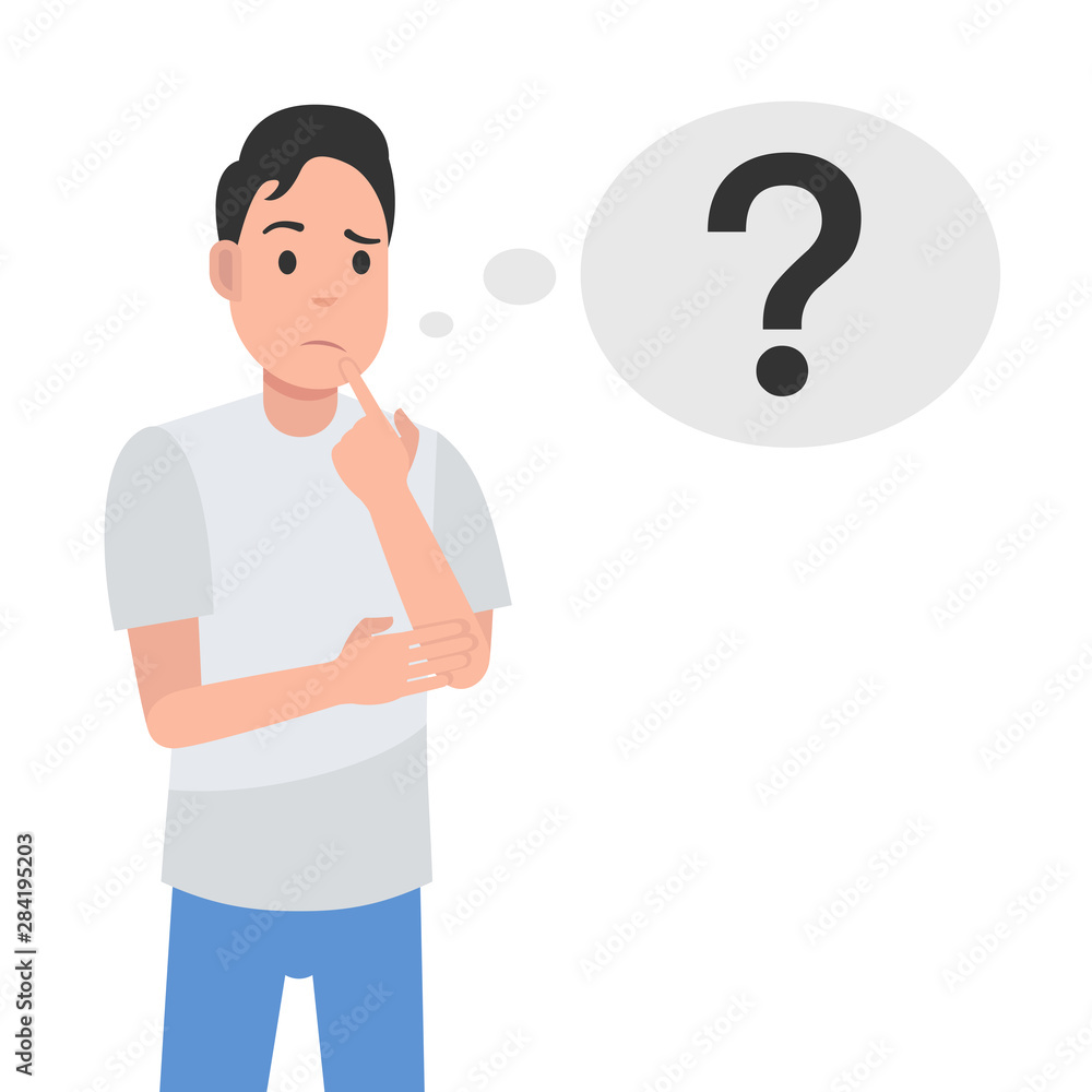 Man is thinking. Question mark. Character design. Vector illustration. Man is thinking. Question mark. Character design. Vector illustration.