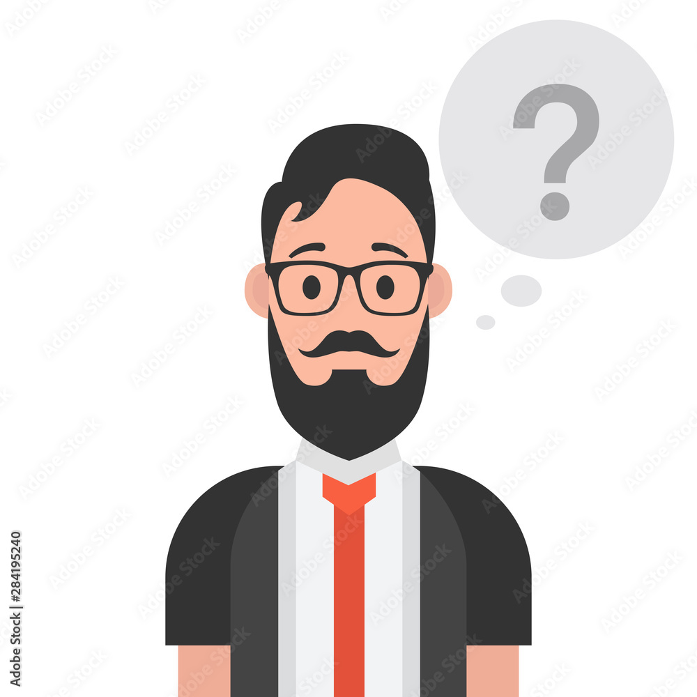 Man with question mark in think bubble. Vector illustration. Man with question mark in think bubble. Vector illustration.