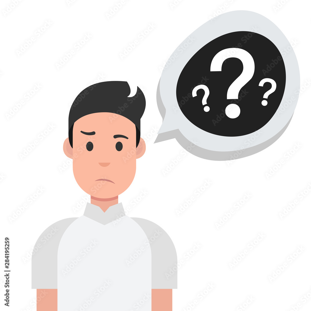 Man with question mark in think bubble. Vector illustration. Man with question mark in think bubble. Vector illustration.