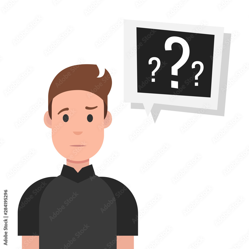 Man with question mark in think bubble. Vector illustration. Man with question mark in think bubble. Vector illustration.