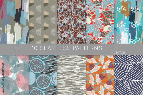 Collection of seamless roughly hand drawn patterns