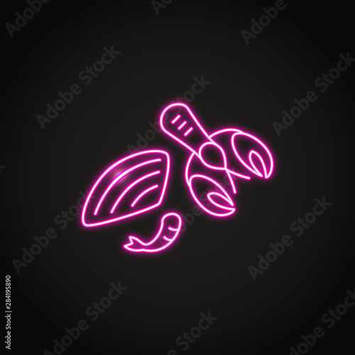 Shellfish food icon in glowing neon style