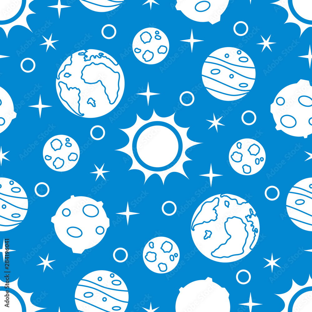 Seamless pattern with sun, planets, stars. Space Seamless pattern with sun, planets, stars. Space