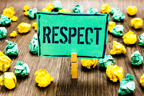 Fotografi Conceptual hand writing showing Respect