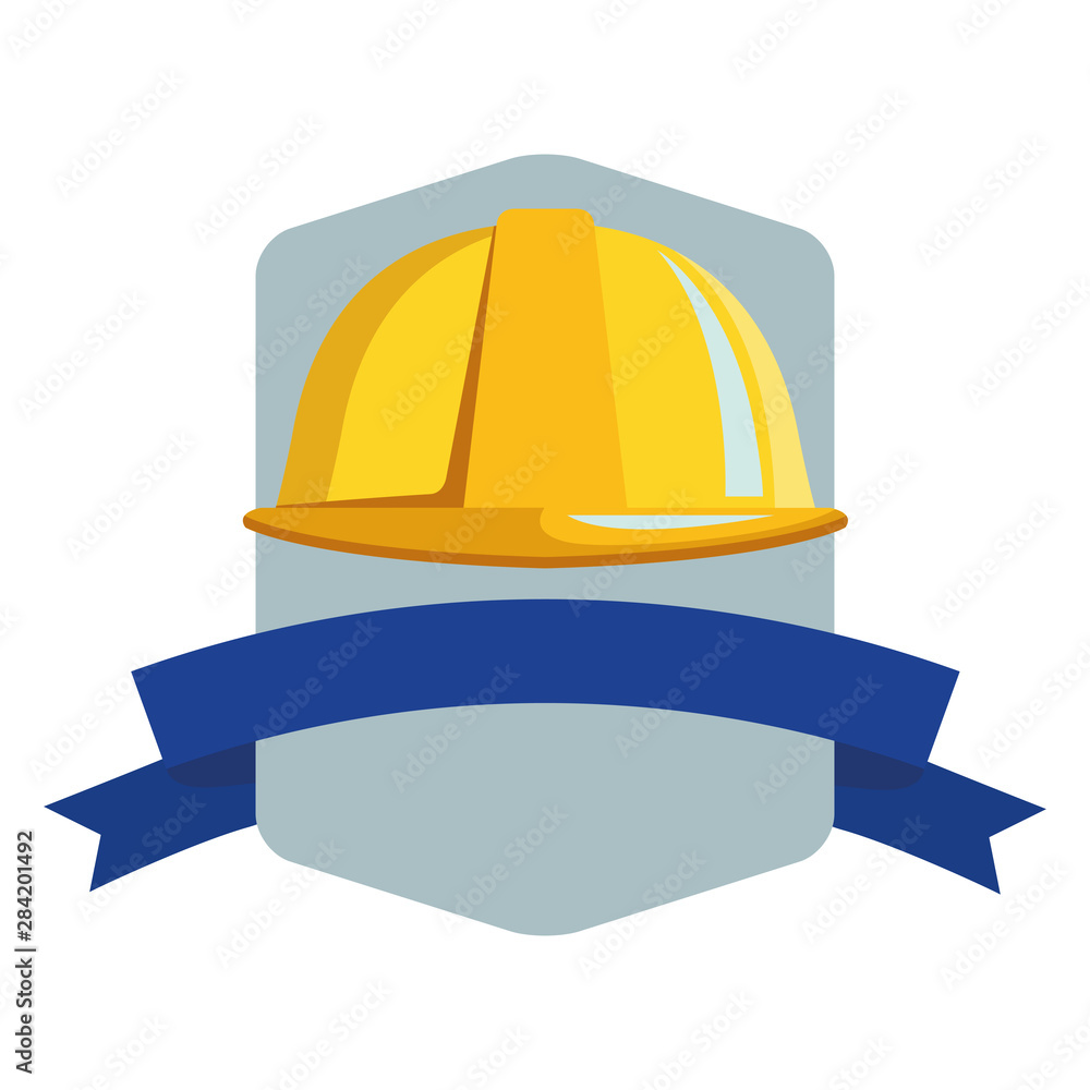 Construction helmet emblem with ribbon banner Construction helmet emblem with ribbon banner