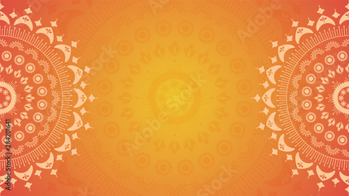 Flower mandala on orange background. Festive folk floral illustration
