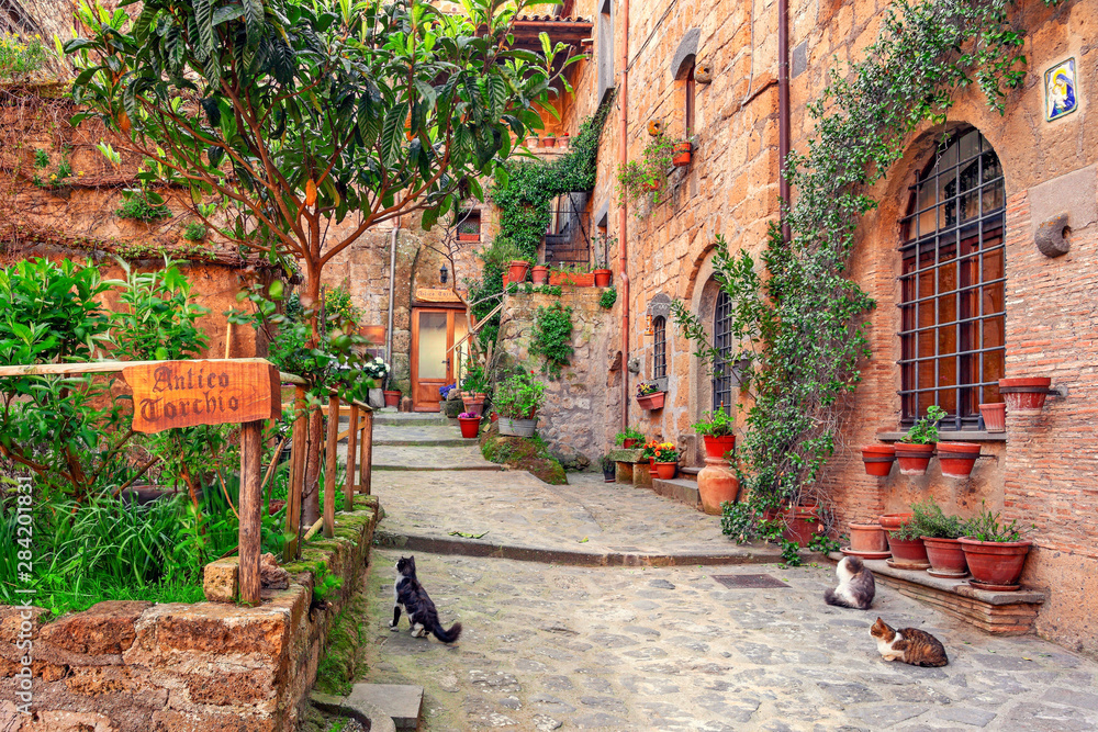 Beautiful alley in Tuscany, Old town, Italy