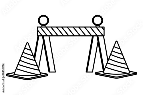 Construction tools and equipment cartoons in black and white