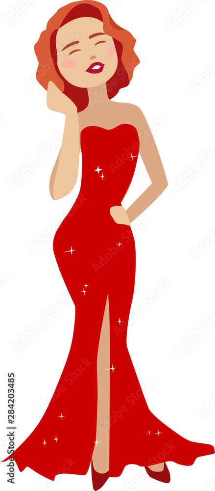 A vector isolated illustration of a model in a cartoon style. Woman in ...