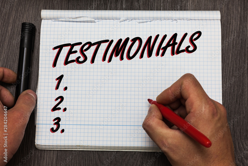 Handwriting text writing Testimonials. Concept meaning Customers formal endorsement statement experience of someone Graph paper thoughts ideas important marker pens practical book jobs Handwriting text writing Testimonials. Concept meaning Customers formal endorsement statement experience of someone Graph paper thoughts ideas important marker pens practical book jobs