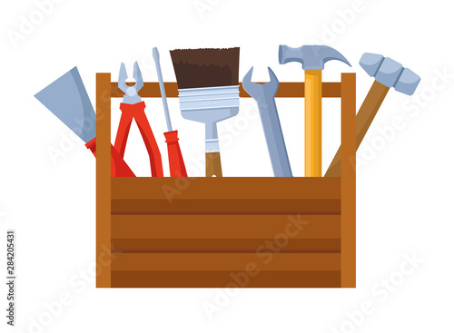 Toolbox with set of construction tools