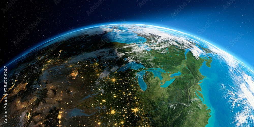 Obraz premium Detailed Earth. The northern U.S. states and Canada