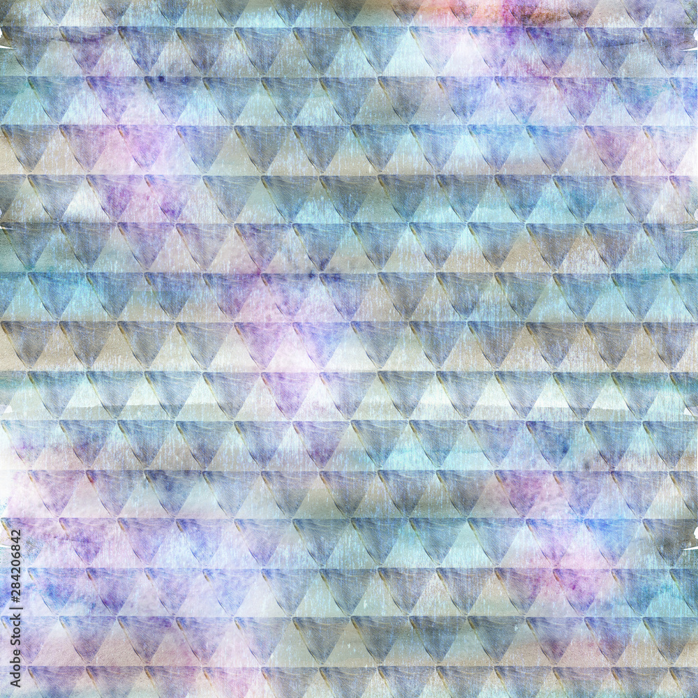 Abstract background with triangles on a turquoise lilac background. Watercolor background with computer processing