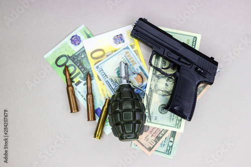 Background and texture on the theme of the sale of weapons