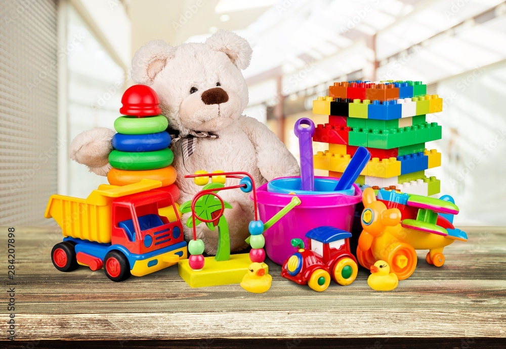Toys collection isolated on background Toys collection isolated on background