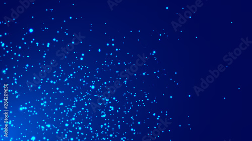 Abstract blue particles background. Dynamic shining particle explosions.