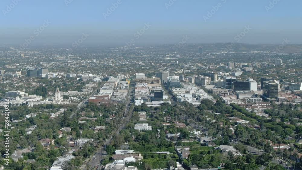 Beverly Hills Downtown Aerial Shot Backward Beverly Hills Downtown Aerial Shot Backward