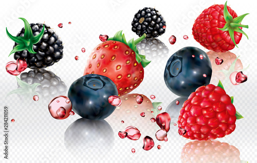 Berries mix into splashes of juices