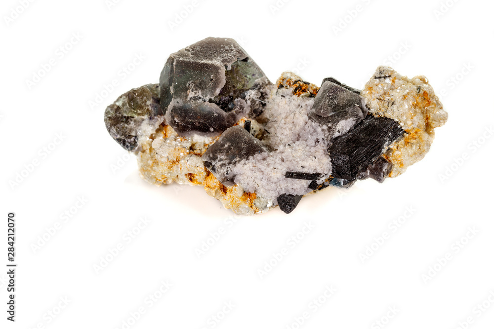 macro mineral fluorite stone on white background macro mineral fluorite stone on white background